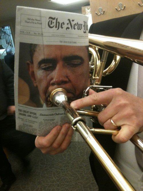 Obama plays trombone